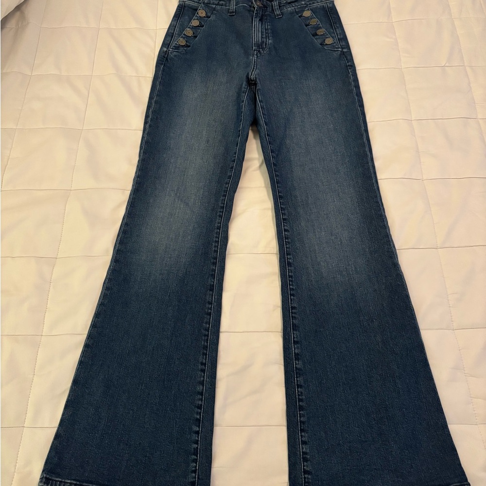 GAP Dark Blue Flare Jeans with Button Accent